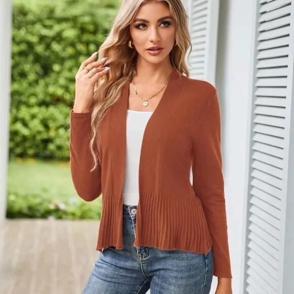 Grace Karin Women's Brown Open Front Long Sleeve Cardigan Size Small